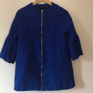 Zara cobalt blue frilled sleeve coat